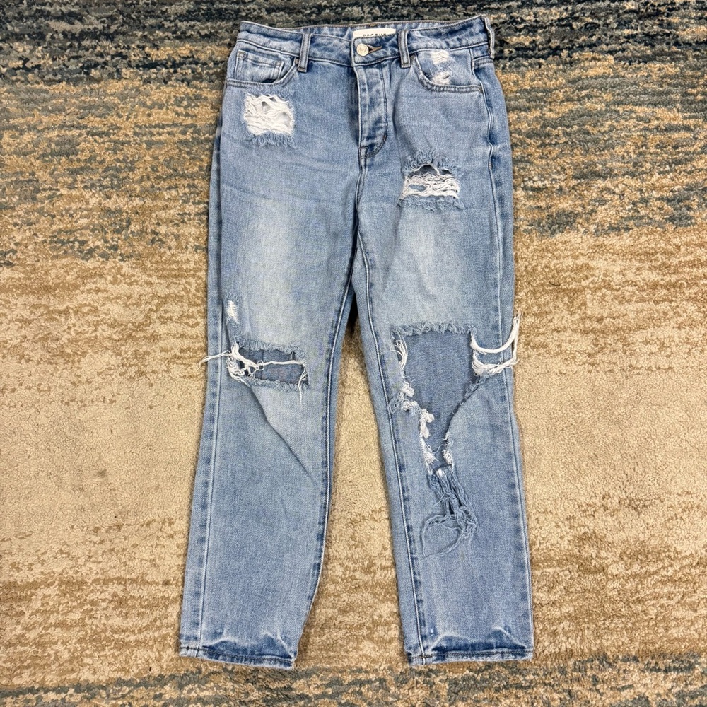 Pacsun Mom Jeans Women's Size 25 Blue High Rise Button Fly 5-Pocket Distressed